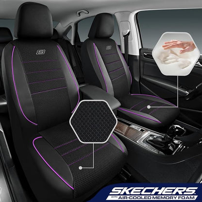 Skechers Air-Cooled Memory Foam Seat Covers,Mesh Thick Car Seat Covers,Piping Leather Car Seat Cover,Airbag Compatible,Automotive Comfort for Most Cars, Vans, Trucks, SUV(Purple, Full Set) - Image 2