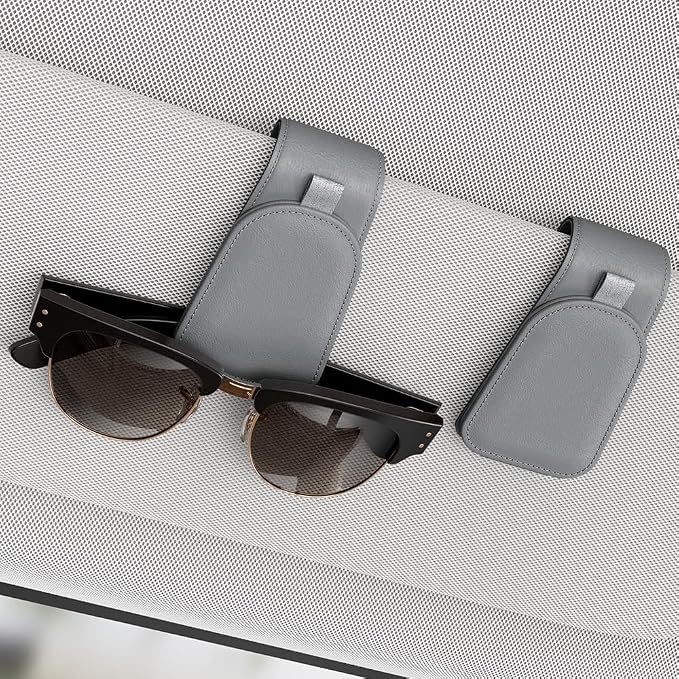 Sotfamily Magnetic Sunglass Holder for Car Visor, 2 Packs, Faux Leather | Strong Magnetism, for Most Car Visors, No Marks on Visor, Gift-Ready Packaging, Sunglass Organizer, Car Accessories for Men by Sotfamily