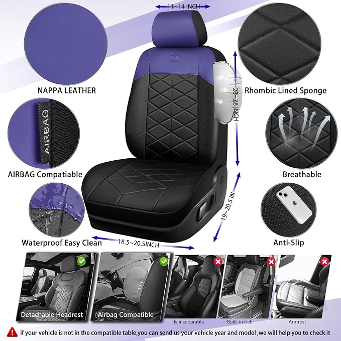 CAR PASS Memory Foam Leather Seat Covers Full Set, Breathable Perforated Nappa Leather Seat Covers Universal Fit for Most Cars,Sedans,SUV,Trucks Thick 3D Foam Comfortable, Airbag Compatible Black Blue - Image 3