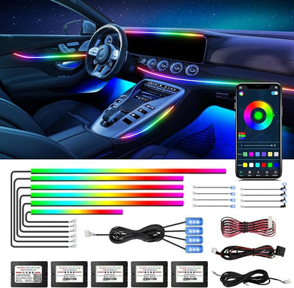 Dreamcolor Acrylic Interior Car Lights - 18 in 1 RGB LED Strip Lights with APP Control and 213 Color Modes, Decorative Ambient Lighting Kits by WEBUPAR