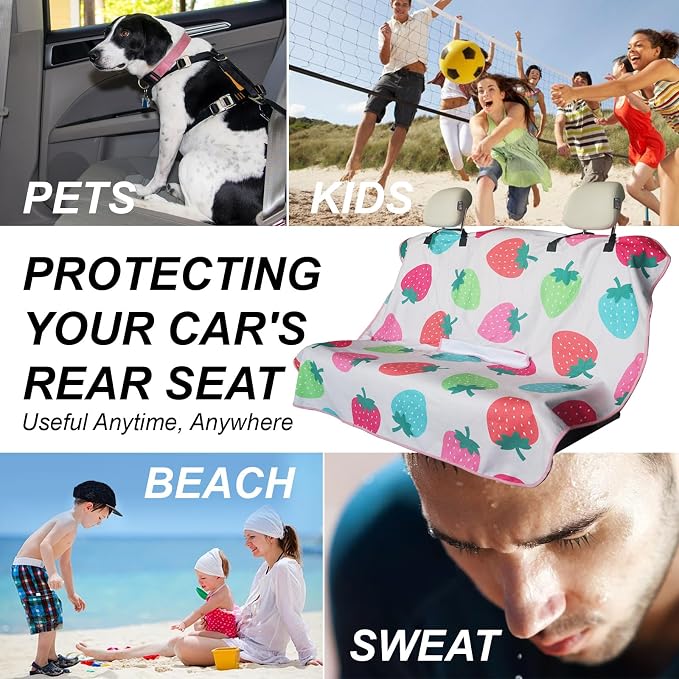 Sweat Towel Car Seat Cover Protector Front Seats for Gym Workout, Running, Swimming, Beach and Hiking, Waterproof Universal Seat Cover for Car, Trucks, Van & SUV (1, Strawberry, Rear Seat) - Image 4