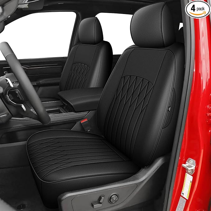 AOMSAZTO Custom Fit Seat Covers for Ram 1500 & 2500 2009-2018 Black Lattice | Pickup Truck Seat Covers, Perfect Fit, Breathable, Waterproof, Premium Faux Leather, for Ram Crew Cab, Airbag Compatible by AOMSAZTO