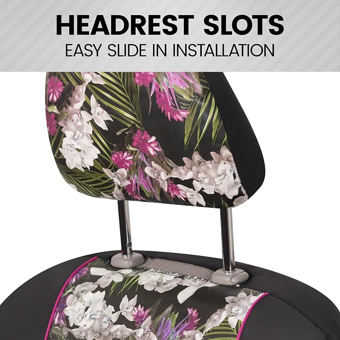 BDK Pink Flower Faux Leather Car Seat Covers for Front Seats, 2 Pack – Floral Pattern with Matching Headrest, Easy Installation, Fits Most Car Truck Van and SUV, Catalina Floral - Image 3