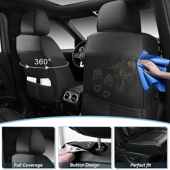 CAR PASS Luxury Nappa Leather Car Seat Covers Full Set, Lumbar Support Seat Covers for Car 5 Seats, Waterproof Car Seat Protector, Automotive Seat Covers Universal Fit for Most Sedans SUV Trucks Black - Image 2