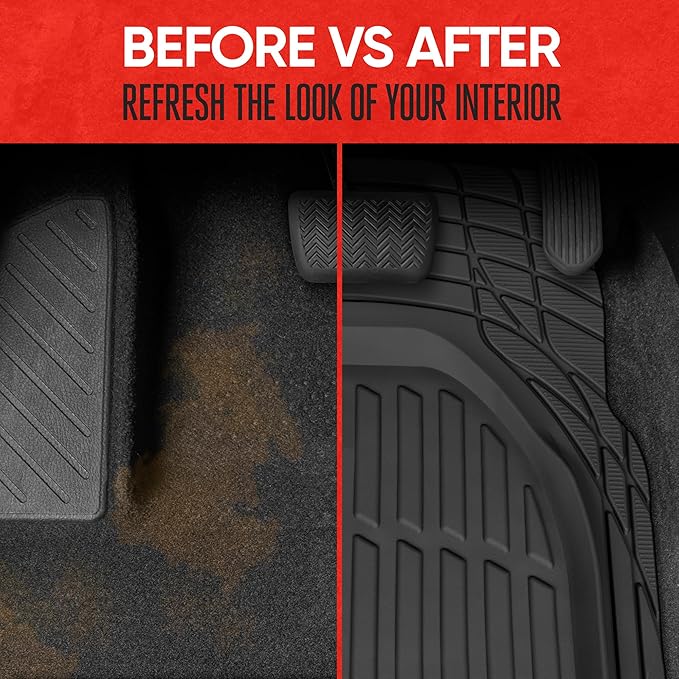 Motor Trend Original FlexTough Black Rubber Car Floor Mats for 3 Row Vehicles, Front & Rear 2nd Row Deep Dish All Weather Automotive Heavy Duty Trim to Fit, Automotive Liners for Cars Truck Van SUV - Image 6