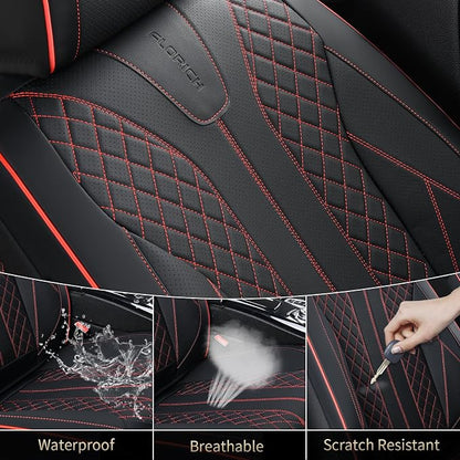 FLORICH Leather Seat Covers Car Seat Cover Front and Rear Seat Cover 5 Seats Automotive Seat Covers Waterproof Seat Covers for Cars Universal Fit for Most Cars SUV Trucks, Black&Red Line - Image 6