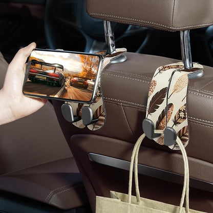 CoBak Purse Hook for Car - Universal Premium Stitched Leather and Aluminum-Magnesium Alloy Double Car Seat Back Storage Hook for Purses, Handbags, Bags (2 Pack),Feather - Image 5