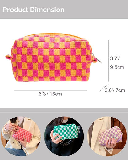 Checkered Makeup Bag for Purse, Small Cosmetic Pouch,Red Orange,2 Pack | Cute Zipper Makeup Organizer for Women, Travel Essentials, Toiletries, Makeup Brushes, Beauty Accessories&Bridesmaid Gifts - Image 3