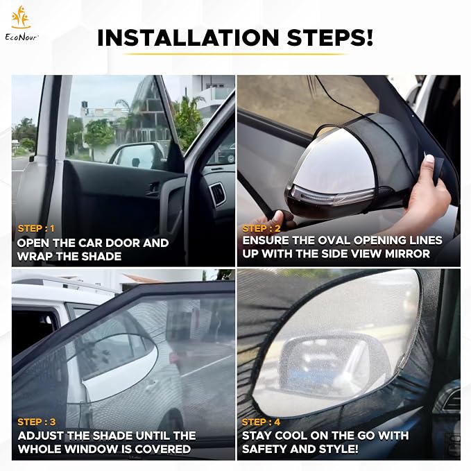 EcoNour Car Front Side Window Sun Shades Compatible for Toyota Tacoma | 2 Pack Breathable Super Stretchy Mesh Sun Shade | Heat Block UV Protection Car Window Screen Covers | Mosquito Net Curtains - Image 5