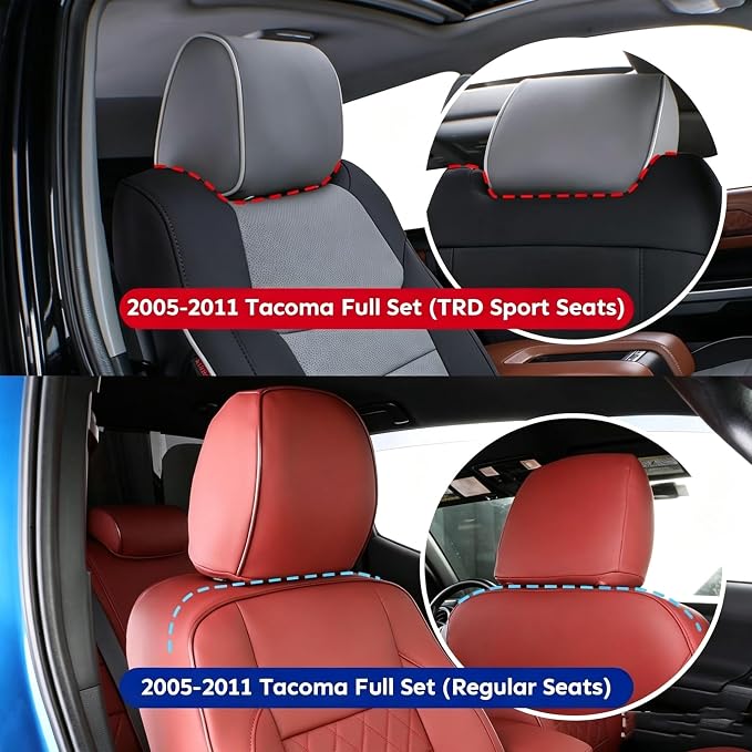 Tacoma Seat Covers Custom Fit for 2005-2011 Toyota Tacoma Double Cab/Crew Cab (Regular Seats),Waterproof Faux Leather Car Seat Protector-Full Set (Black & Carbon Fiber) - Image 2