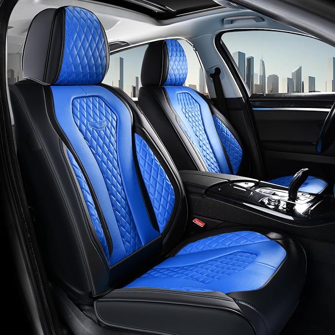 Coverado Car Seat Covers, Leather Seat Covers Full Set, Blue Seat Covers, Car Seat Cushion, Driver Car Seat Covers, Waterproof Car Seat Protector Fit for Most Cars - Image 2
