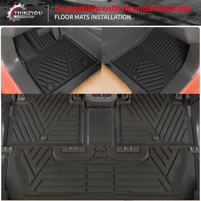 Floor Mats Set for 2020-2025 Hyundai Palisade 7 & 8 Seats | Trunk Mat Cargo Mat Cargo Liner TPE All Weather Back Seat Cover Protector 2024 Palisade Accessories - Image 2