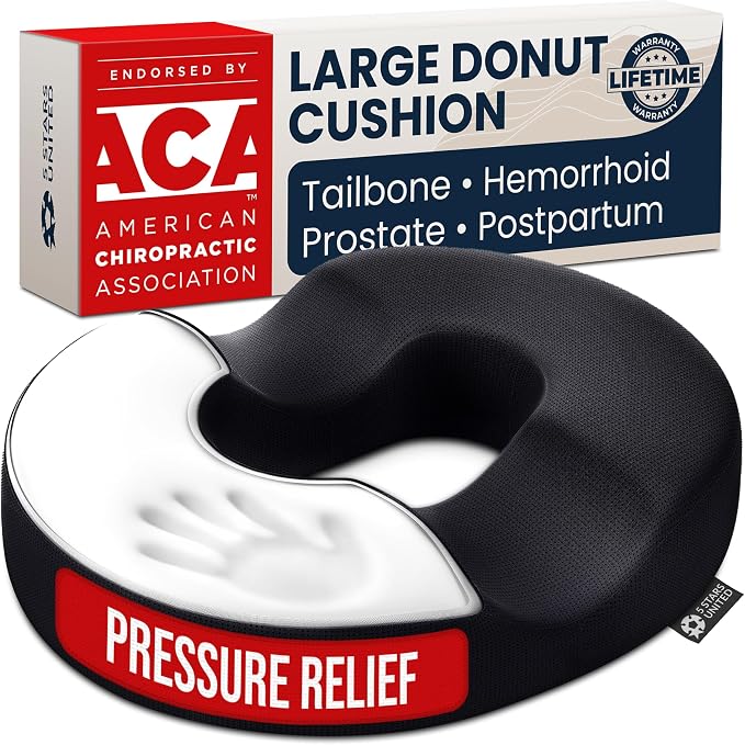 5 STARS UNITED Donut Pillow for Tailbone Pain & Hemorrhoids – Large Memory Foam Lifting Cushion for Bed Sore-Prone Areas & Pressure Relief – Prostate, Postpartum & Pregnancy Support, Black Mesh Cover by 5STARSUNITED