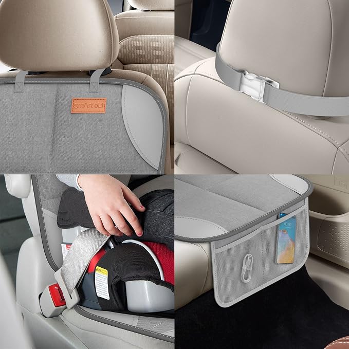 SMART ELF 2 Pack Car Seat Protector-600D Fabric Waterproof (Light Grey) | Baby/Pets for Child Car Seat with Thicily Padded and Non-Slip Backing Mesh Pockets, Universal Size - Sedan SUV Truck - Image 7