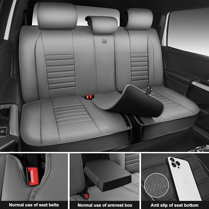 CAR PASS Nappa Leather Car Seat Covers Full Set, Luxury Seat Protector for Cars, Waterproof Anti-Slip Car Seat Cushion Armrest Compatible Airbag Universal for Sedan SUV Pick-up Truck Automotive, Gray - Image 8