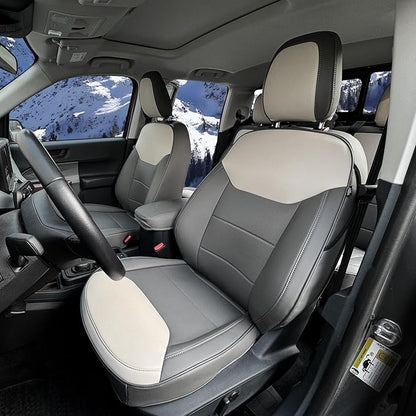 Mabett Seat Covers for 2022-2026 Maverick Accessories (Gray & White) | Full Set Seat Protectors, PU Leather, Waterproof, Breathable Fabric, Airbag Compatible, Safety Belt Cutouts by Mabett