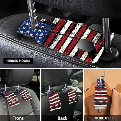 Car Seat Headrest Hook, Universal Leather Cute Hanger Holder Hook, Storage Organizer Interior Accessories for Purse Bags Handbag Vintage American Flag - Image 3