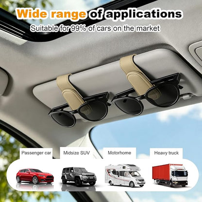 2 Pack Sunglass Holder for Car Visor Magnetic Leather Visor Sunglasses Clip Eyeglass Hanger Clip for Car Sun Visor Beige - Image 7