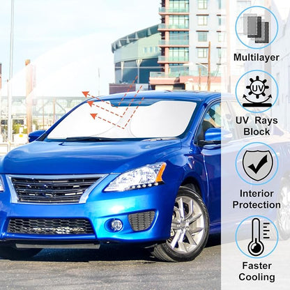 Windshield Sun Shade for 2014-2019 Nissan Sentra Accessories | Full covered, Foldable & Durable, Block UV Rays, Reduce Heat, Easy to install, Keep Car Cooler - Image 2