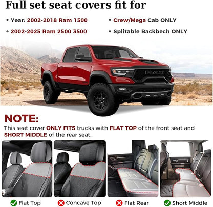 Truckiipa Dodge Ram Seat Covers Full Set, Full Coverage Luxury Car Seat Covers Waterproof Leather Protector Truck Accessories, Custom Fit for 2002-2018 Ram 1500, 2002-2025 Ram 2500 3500 Crew Mega Cab - Image 2
