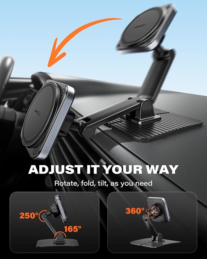 APPS2Car for Magsafe Car Mount, Magnetic Phone Holder for Car, 360° Adjustable Cell Phone Mount with Large Adhesive Base, Fits Flat & Curved Dashboards, Compatible with iPhone, Samsung, Smartphones - Image 4