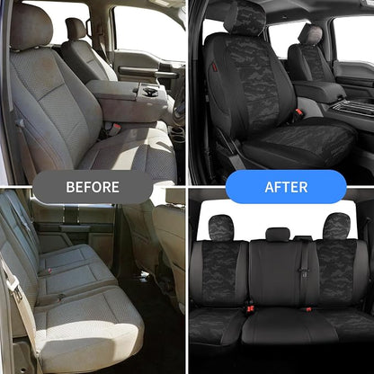 EKR F150 Seat Covers Custom Fit for (2 Door,SuperCab/Extended Cab) 2015-2020 Ford F150 XL/XLT/Lariat & 2017-2022 F250/F350 SuperDuty XL/XLT/Lariat Full Set-Faux Leather(Black/Gray Camo A122) - Image 6