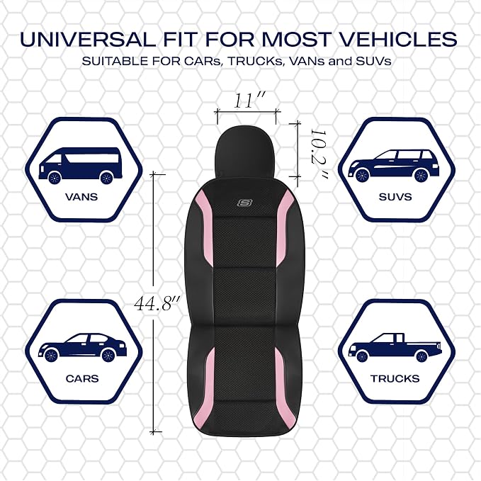 Skechers Memory Foam Car Seat Covers, Air Cool Mesh Thick Seat Covers, Car Seat Covers Front Seats Airbag Compatible, Automotive Comfort Protection for Most Cars, Vans,Trucks, SUVs,Pink - Image 5