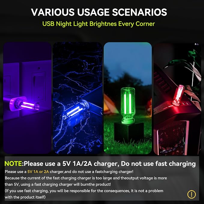 4 PCS USB Night Light Bulb, Touch Dimmable Retro Car Interior Ambient Light | Portable Glass Bottle Design Chubby Glow Light for Car, Truck, 2 Red and 2 Blue Ambient Lighting - Image 5