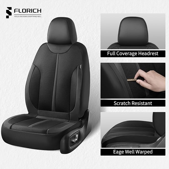 Seat Covers, Car Seat Covers Full Set, Black Seat Covers for Cars 5 Seats, Breathable Car Seat Protector, Front and Rear Car Seat Cushion, Automotive Seat Covers Universal Fit for Most Cars SUV Trucks - Image 3