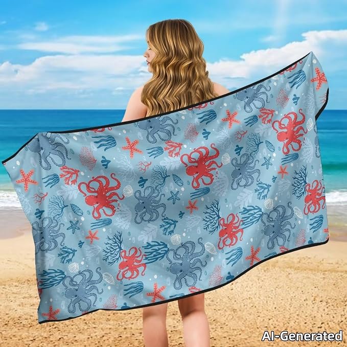 SEANATIVE Cute Octopuses Car Cushion Towels Absorbent Towel for Car Seat Scratch-Resistant Automotive Seat Covers Breathable Sweat Towels for Yoga & Hot Weather Driving - Image 4