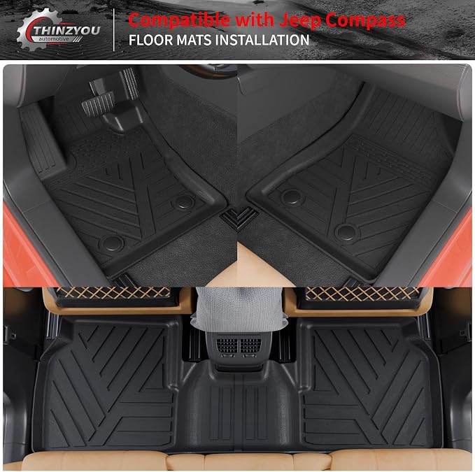 Floor Mats for 2017-2025 2026 Jeep Compass | Trunk Mat Cargo Liner Cargo Mat TPE All Weather Back Seat Cover Protector 2024 Compass Accessories - Image 2