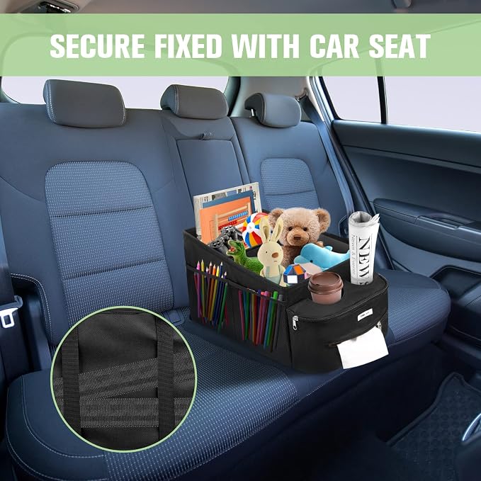 FUNNy elf Passenger Seat Organizer with Partitions & 4 Cup Holders | Waterproof Oxford Material, Anti-slip, 6 Mesh Pocket & 1 Zipper Tissue Box, Passenger Seat Organizer for Front or Back Seat - Image 5