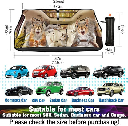 Funny Squirrel Car Windshield Sunshade Umbrella Car Foldable Umbrella Sunshade for Front Window UV Reflector Auto Windshield Umbrella Sun Shades Cover for Most Vehicles 57'' X 30'' - Image 3