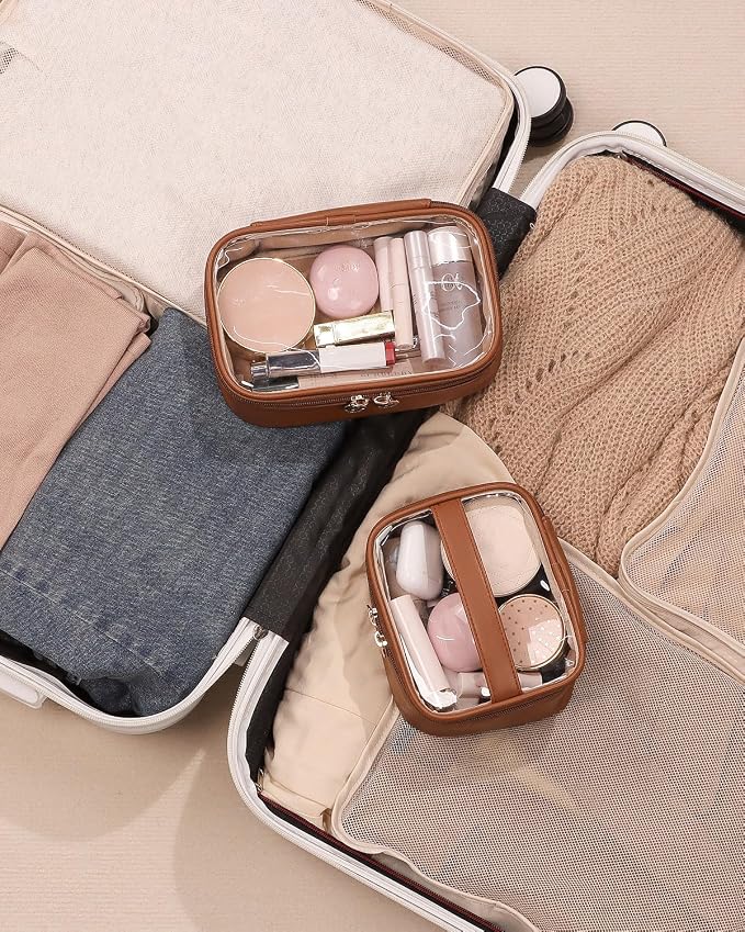 Clear Makeup Bag,Small Makeup Bag Travel Make Up Bag Pouch Purse Car Accessories Storage for Travel Essentials Organizers,Brown - Image 8