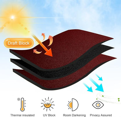 RYB HOME Short Blackout Curtains for Bedroom, Room Darkening Insulated | Rod Pocket, Summer Heat Light UV Blocking, Energy Saving, Drapes for Nursery, W34 x L45, Burgundy Red, 2 Panels - Image 3