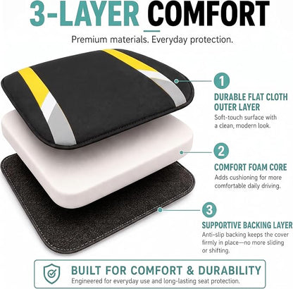 FH Group Front Set Cloth Car Seat Covers for Low Back Car Seats with Removable Headrest, Universal Fit, Airbag Compatible Car Seat Cover for SUV, Sedan, Van, Yellow - Image 3