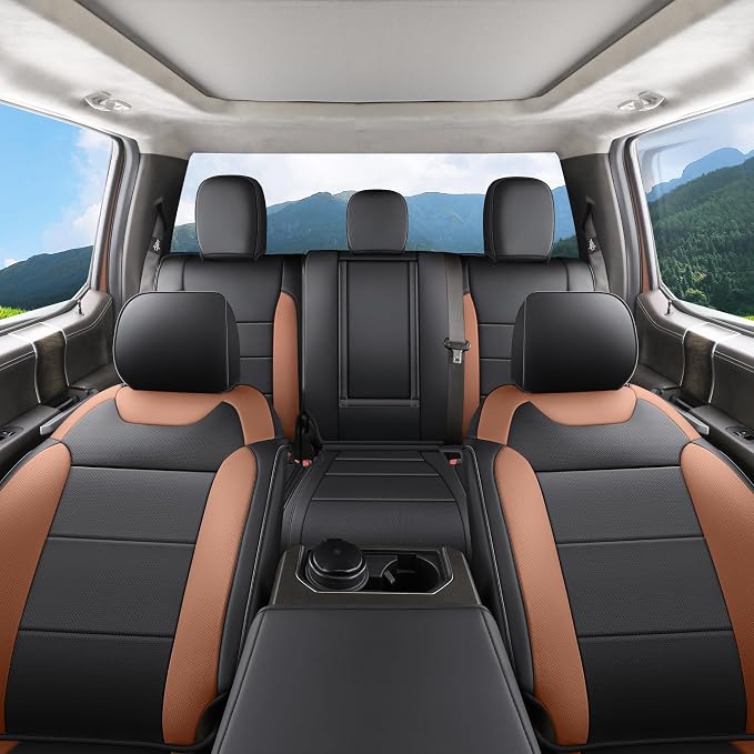 Red Rain Black and Brown Ford Leather Seat Covers Custom Fit for 2019-2020 F150 Raptor Car Seat Cushion Cover 13Pcs (Raptor-Black+Brown-2019/2020) - Image 6