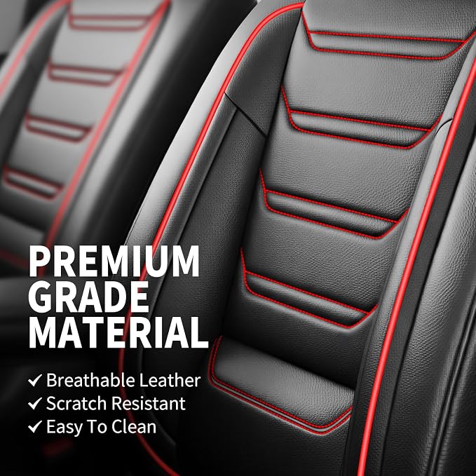 Fit Gladiator Seat Covers Fit for Jeep Gladiator 2020-2026, Front Pair | Premium Leather Full Coverage Protectors, Waterproof, Breathable, Scratch Resistant, Easy Wipe, Airbag Compatible, RedTrim - Image 5