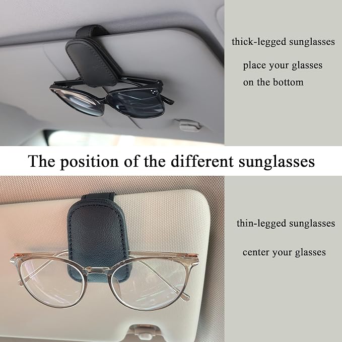 KIWEN Sunglasses Holders for Car Visor, Magnetic Leather Glasses Eyeglass Clip for Car, Ticket Card Clip Sunglasses Mount, Car Visor Accessories Gadgets (1, Red) - Image 4