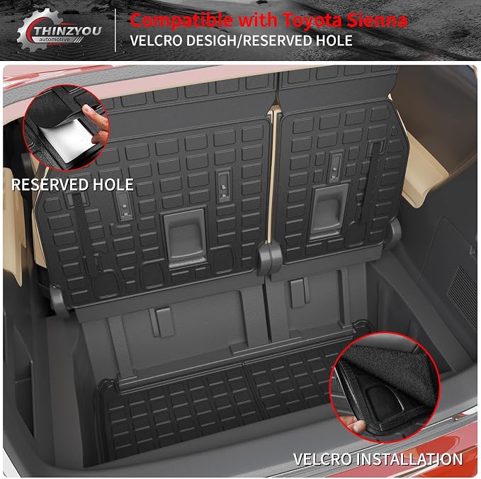 Cargo Mat & Backrest Mats for 2021-2026 Toyota Sienna 7&8 Seats | Cargo Liner Trunk Mat Trunk Liner TPE All Weather Back Seat Cover 2025 Sienna Accessories - Image 3