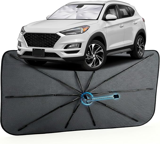 Car Windshield Sun Shade Umbrella for Hyundai Tucson 2016-2021, 1:1 Fit | [Reflective Coated Fabric] Car Shades Sun Visor Keep Car Cool and Protects Interior, Sunshade Umbrella for Front Window by MakeLifeBetter
