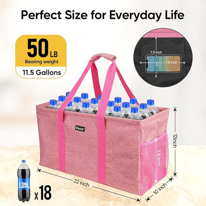 BALEINE Extra Large Utility Tote Bag with Wire Frame for Storage (Pink, 22''x12''x10'') - Image 6