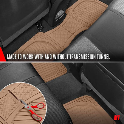 Motor Trend FlexTough LITE Rubber Car Mats Full Set - All Weather Floor Mats for Trucks, Cars & SUVs - Automotive Waterproof Beige Car Floor Mats for Cars Interior Accessories Universal Trim-to-Fit - Image 9