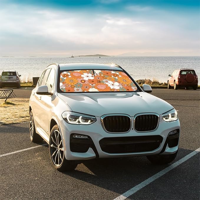 2025 Upgrade Womens Cute Car Windshield Sun Shade Umbrella 5 Layers Nano Coatings Flower Floral Car Front Window UV Block Sunshade Cover for Most Cars SUV Universal Size 57"x30" - Image 7