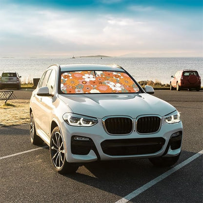 2025 Upgrade Womens Cute Car Windshield Sun Shade Umbrella 5 Layers Nano Coatings Flower Floral Car Front Window UV Block Sunshade Cover for Most Cars SUV Universal Size 57"x30" - Image 7