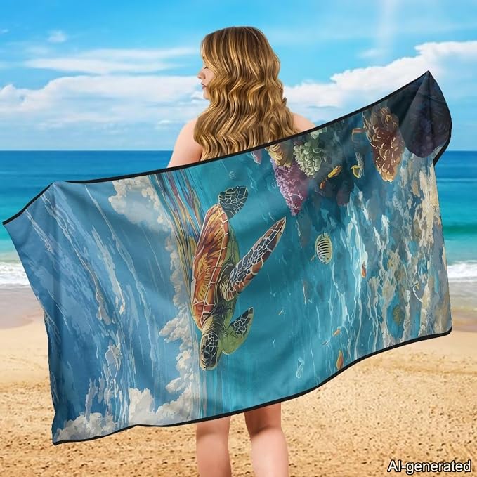 60 x 33 Inch Car Seat Covers Towel Sea Turtle Print Car Seat Protector Front Seats Only with Storage Bag Quick-Dry Sweat Towels for Gym Workout, Running, Swimming, Beach and Hiking - Image 3