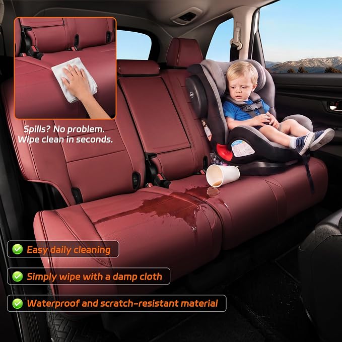 Ranaya Custom Fit Lexus Seat Covers for Lexus GX460 2012–2023 | for Base,Premium,Luxury,7-Passenger Full Set,(Fits 2nd Row Bench Seat),Waterproof Leatherette,Pet & Kid Friendly,Burgundy - Image 6