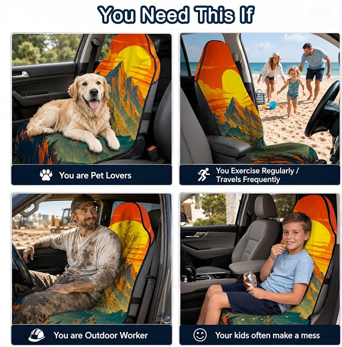 Car Seat Towel Cover for Front Seats, 1Pc Sweat Absorbent Car Seat Protector with Non-Slip Backing, Waterproof Towel Car Seat Covers for Runners, Gym, Swimming, Beach, Pets, Mountain Sunset - Image 8
