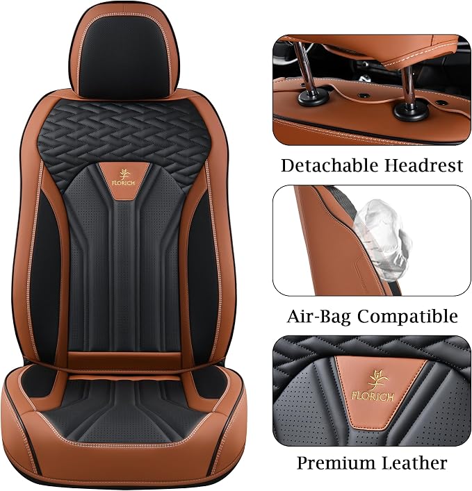 Seat Covers for Cars, Waterproof Seat Covers, Leather Car Seat Covers 2 Pack, Universal Seat Cushion Protector for Most Cars Trucks SUV-Brown&Black - Image 4