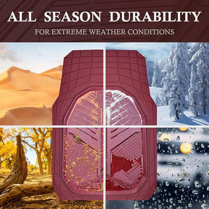 CAR PASS Heavy Duty Rubber Car Mats with Cargo Liner, Deep-Dish Car Floor Mats and Trunk Mat All Weather, Universal Trim-to-Fit for SUVs Trucks Sedans, Waterproof Anti-Slip, Trimmable V12 Burgundy - Image 3